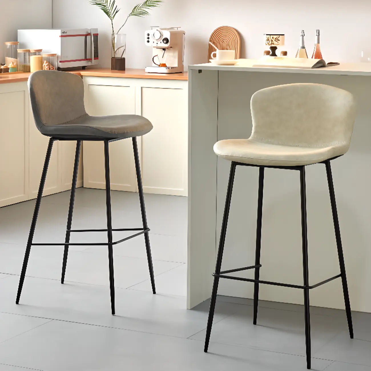 Modern Metal Frame Leather Cushion Low Back Bar Stool