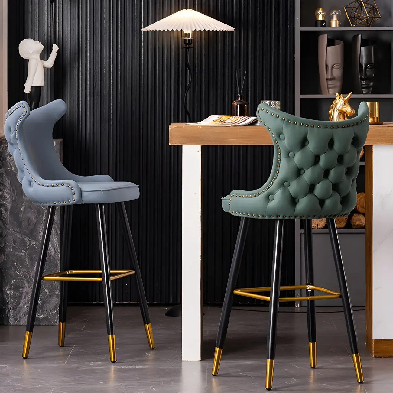 Velvet Upholstered Wingback Counter Height Bar Stools