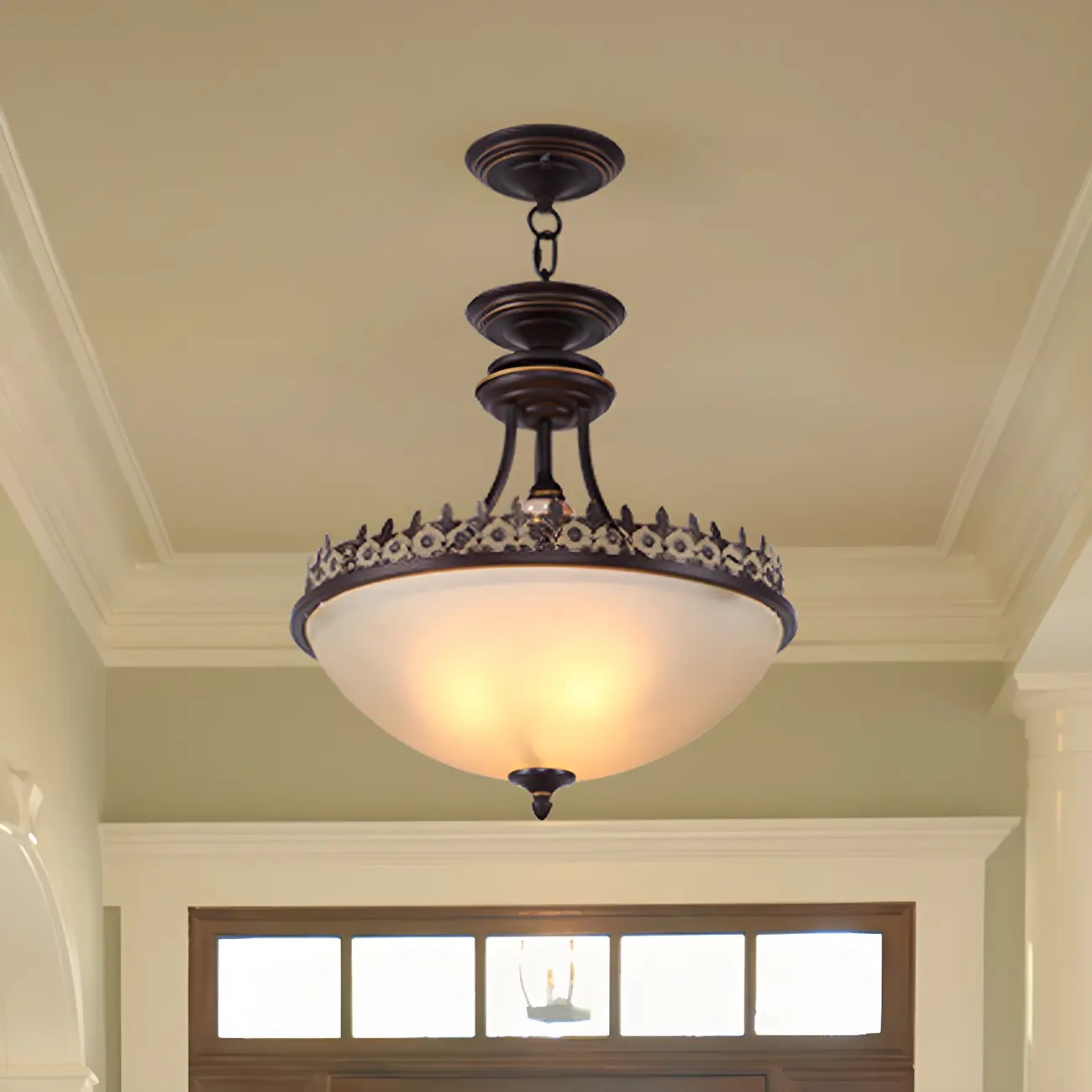 Traditional Black Round Frosted Glass Chandelier