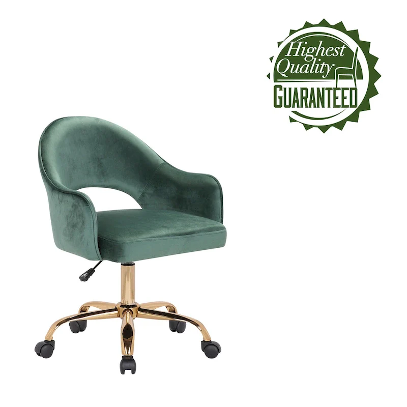 Velvet Swivel Office Chair, Golden Chrome Legs