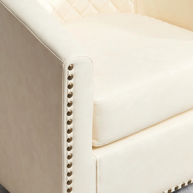 KINWELL 29 Wide Tufted PU Leather Swivel Barrel Chair (Set of 2)