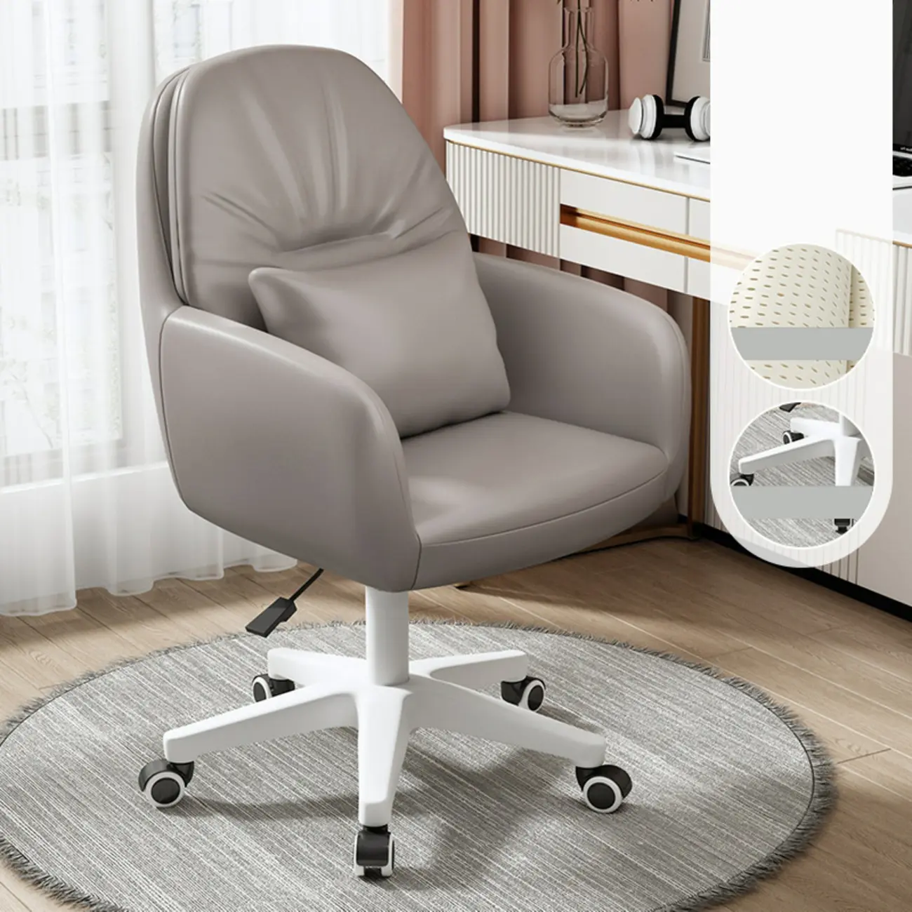 Modern White Grey Leather Swivel Office Chair