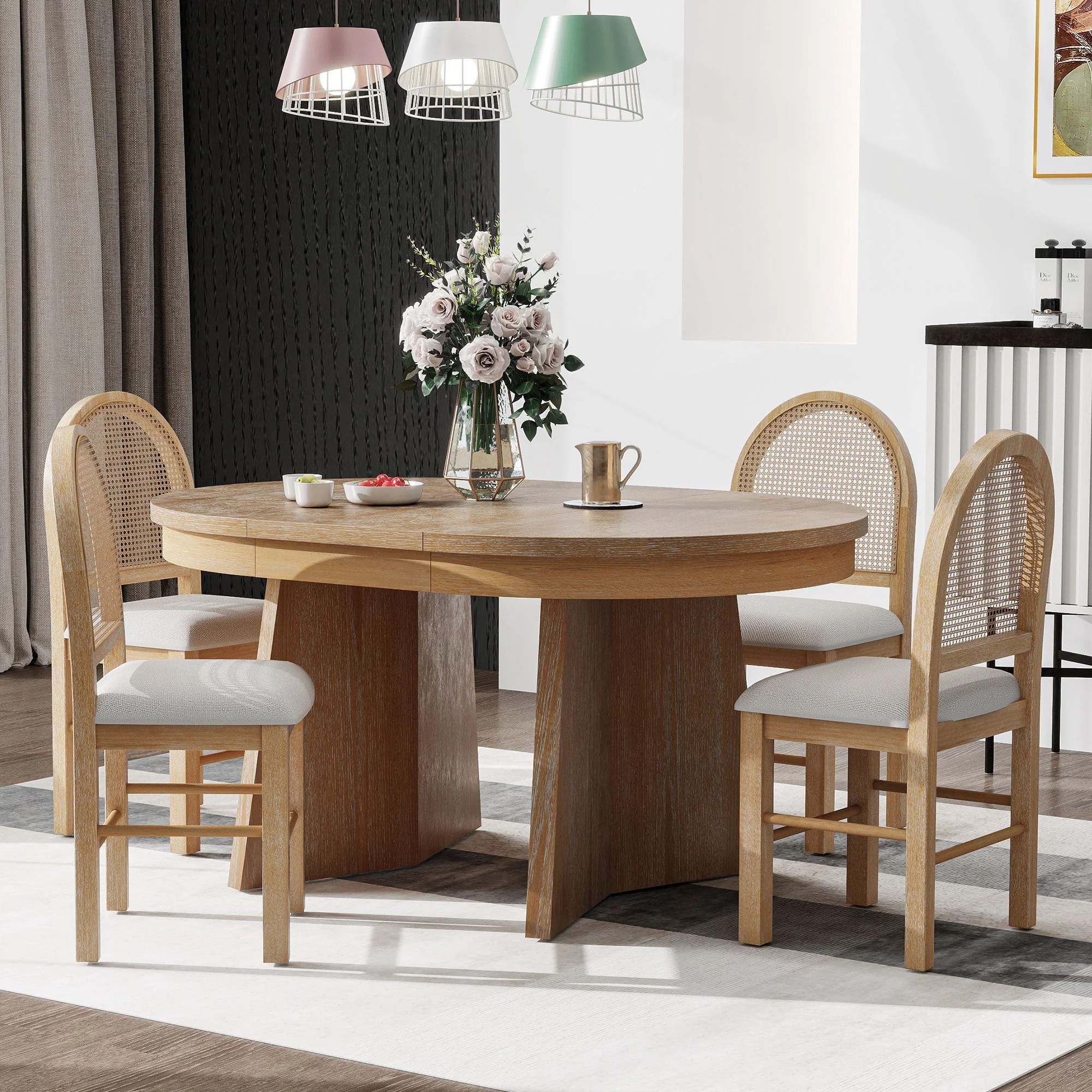 Walker Edison | Extendable 5-Piece Round Dining Table Set for 4