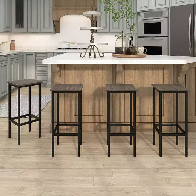 4PCS 26 Bar Stool w/ Metal Frame Footrest Backless Counter Height Stool Gray