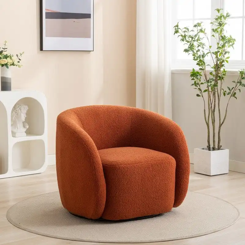 Barrel Accent Armchair, 360° Swivel, Polyester, Foam Cushion, Rounded Arms, Seats 1, Orange/Green/Black/White