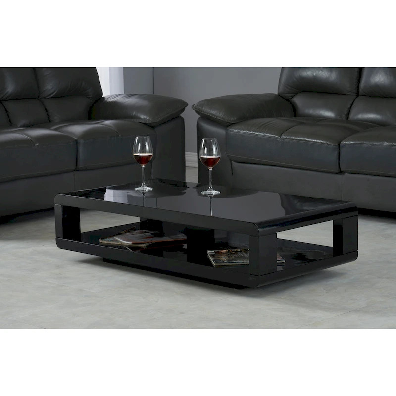 Artiva CASA Modern Lacquer Coffee Table, Glossy Black 48X24X12H