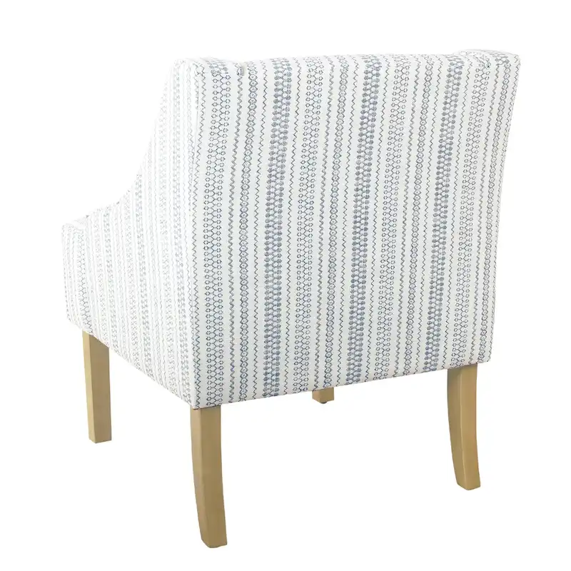 Yolu Accent Chair, Farmhouse Striped Print, Blue and White Polyester