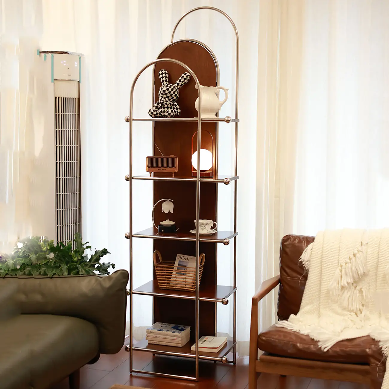 Minimalist Stainless Steel 5-shelf Vertical Display Bookcase