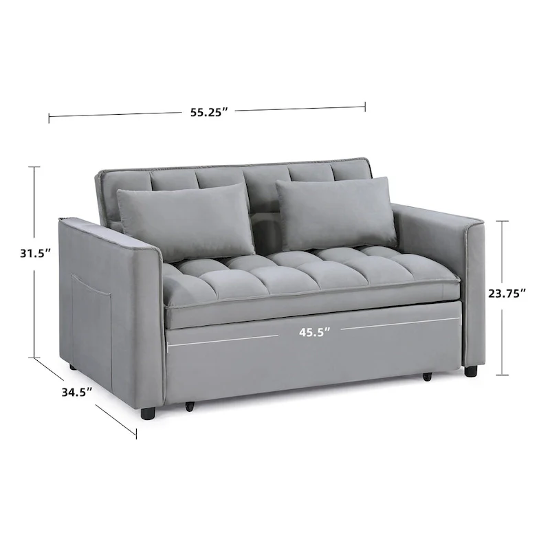 Modern 68 Length Tufted Convertible Loveseat Sleeper Sofa Bed - 68L x 55W x 20H