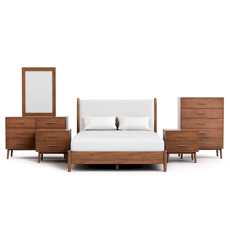 Furniture of America Beau Midcentury 6-Piece Walnut Queen Bedroom Set