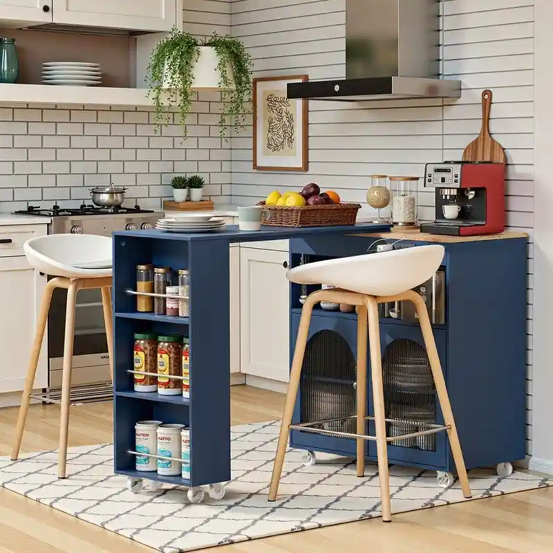 Randy Rolling Kitchen Island With Extended Table