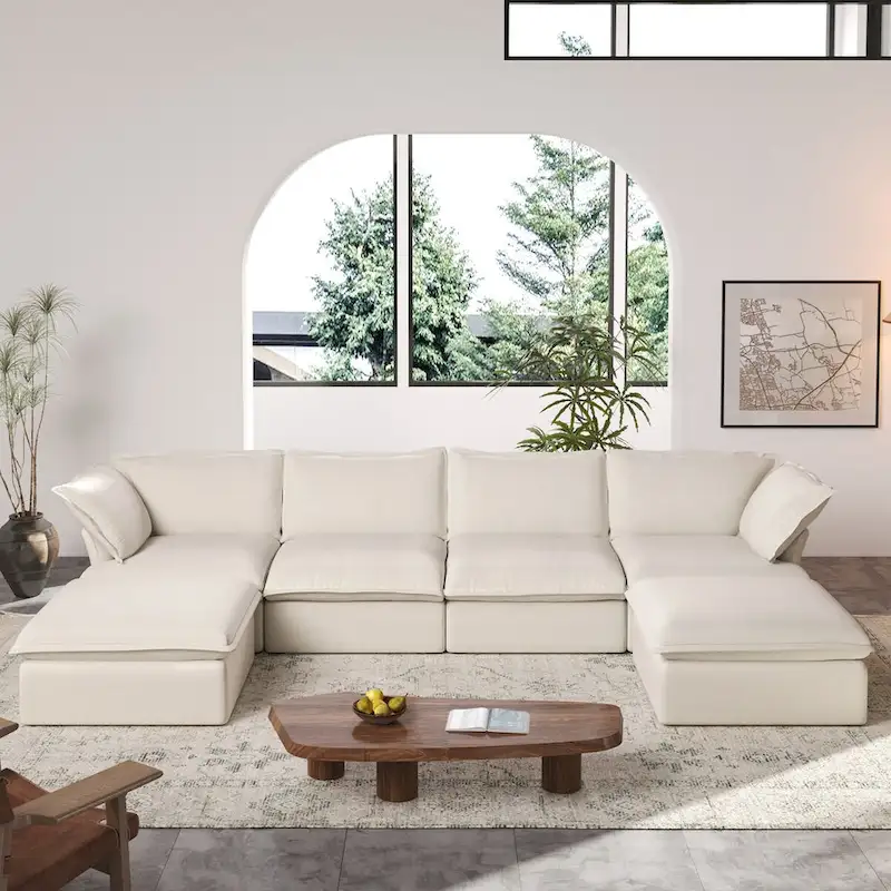 163 U-Shaped Convertible Modular Sectional Sofa, Down Filled Comfort Overstuffed Upholstered