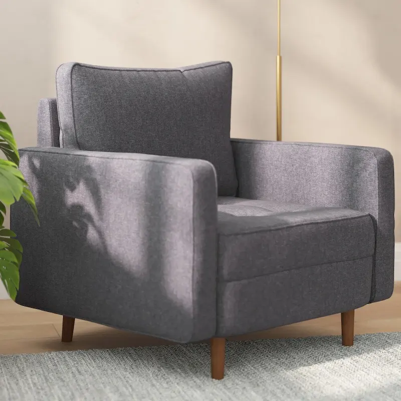 Compact Upholstered Tufted Chair with Wooden Legs