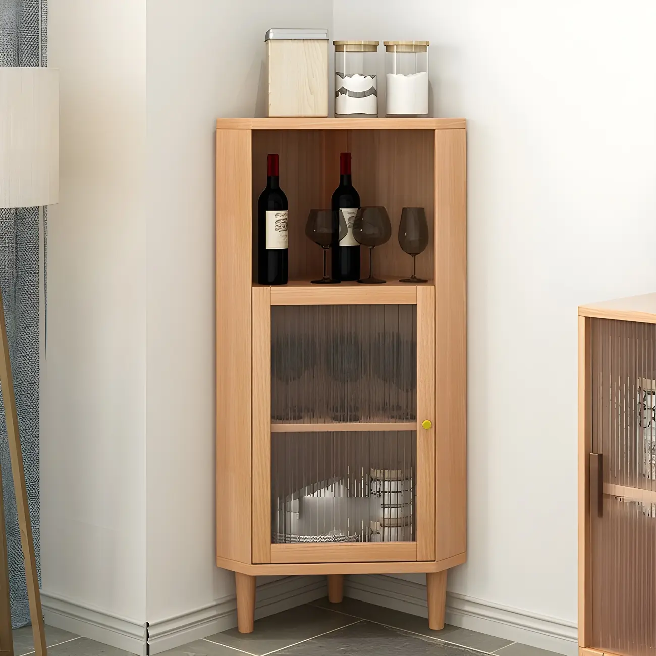 Wooden Corner Display Cabinet with Glass Door