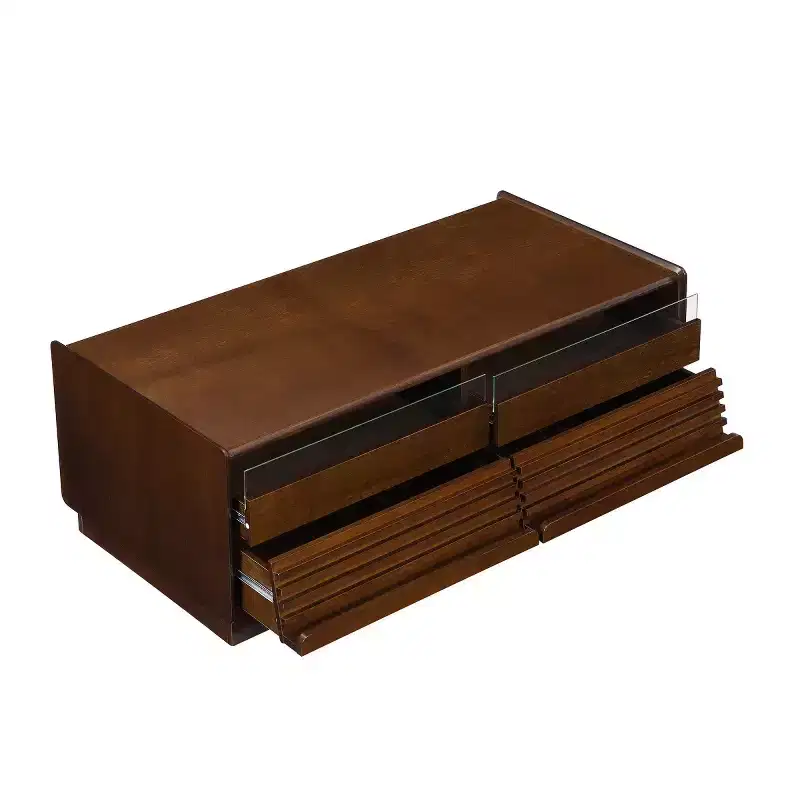 47.2 Modern Rectangle Coffee Table with 4 Drawers, 2 Display Shelves and Tempered Glass Top - Panipeachy