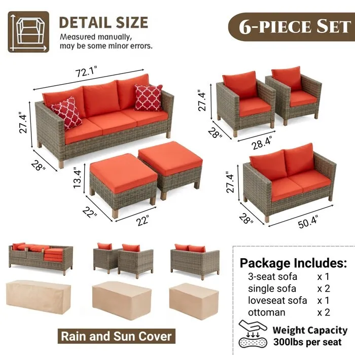 6 Piece Sectional Seating Group with Cushions