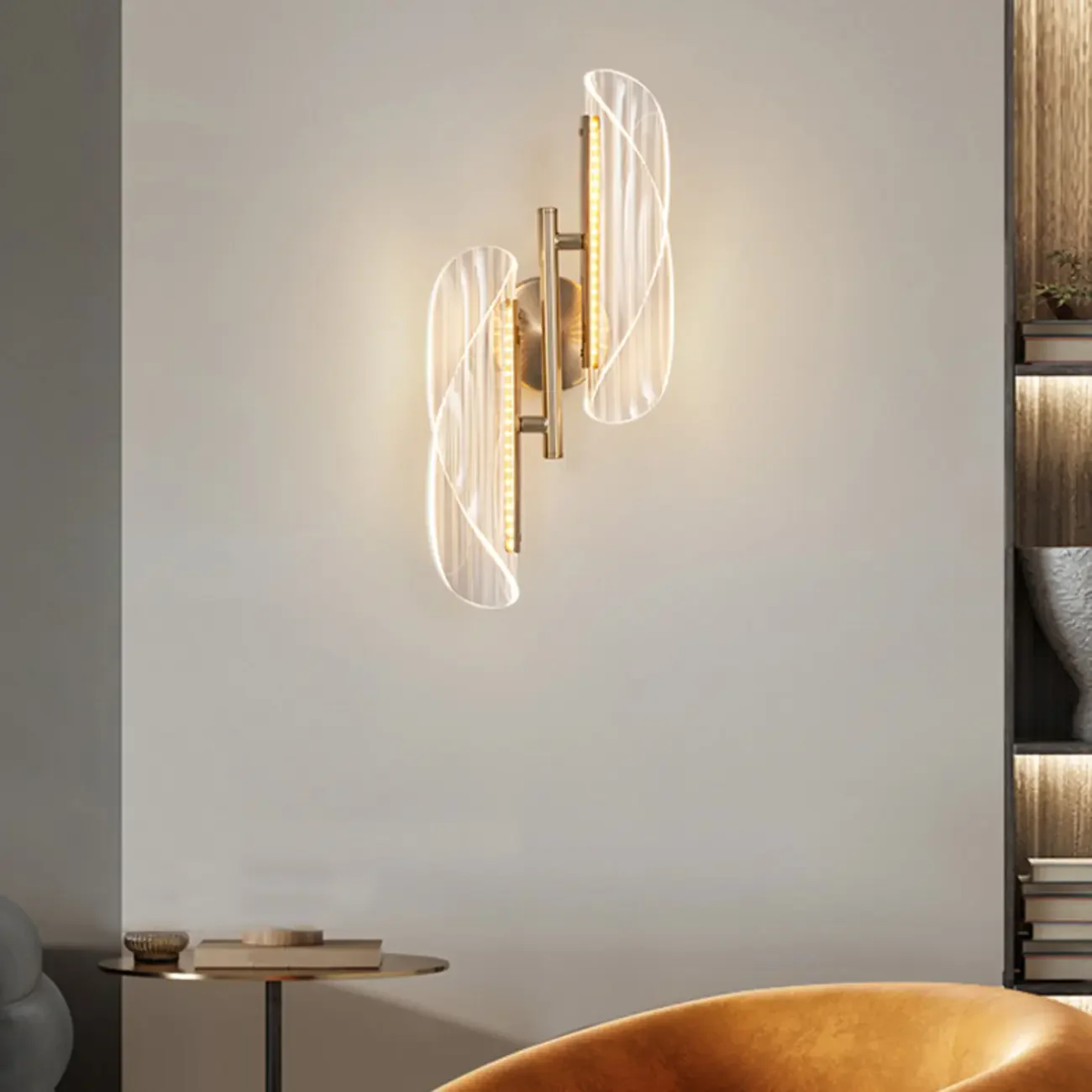 Art Deco Gold Metal and Acrylic LED Wall Sconce