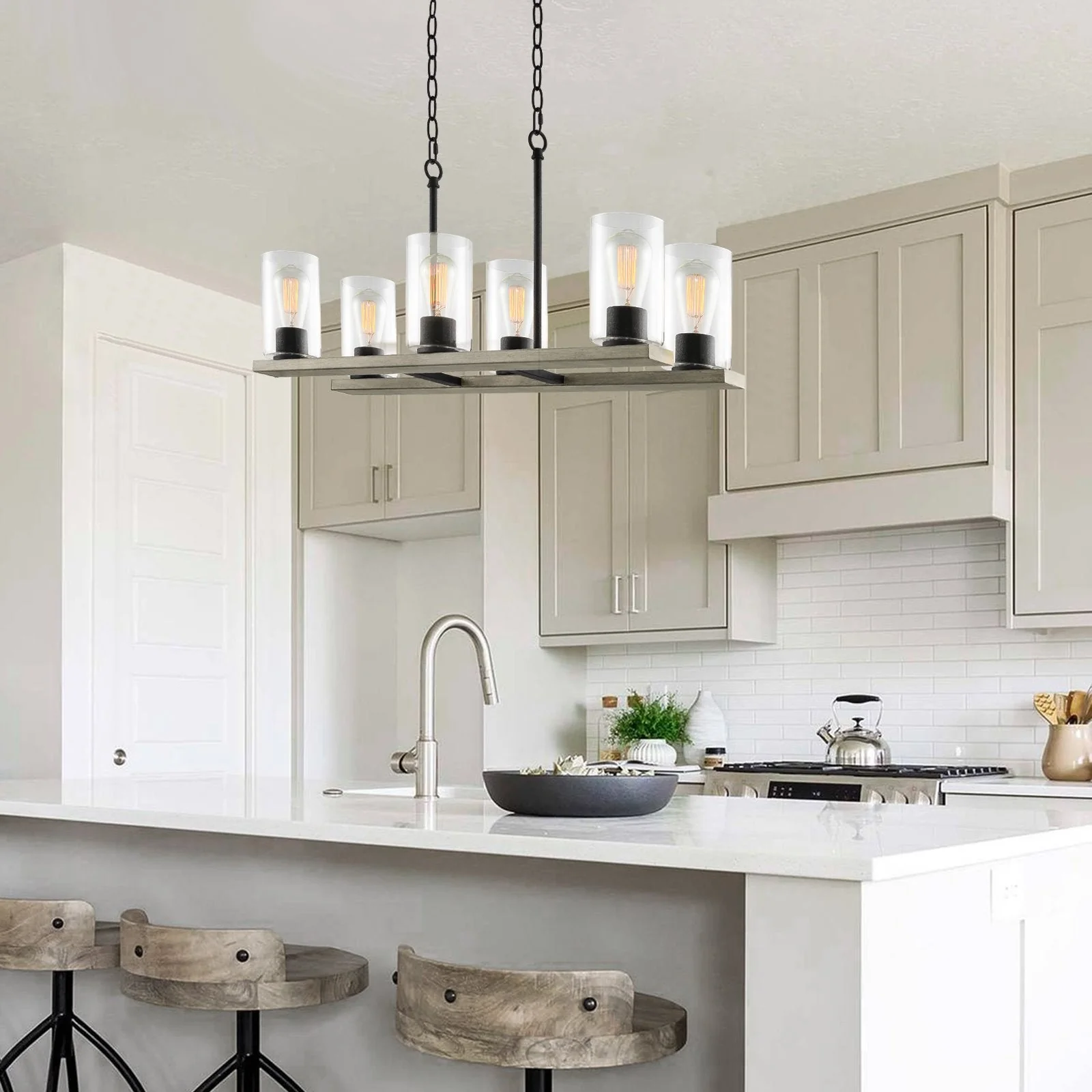Piedmont 30 6-Light Large Farmhouse Kitchen Island Chandelier
