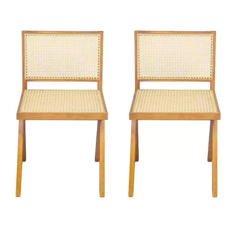 Christopher Knight Home Sepp Rubberwood and Cane Armless Dining Chair with V-Shaped Legs(Set of 2)