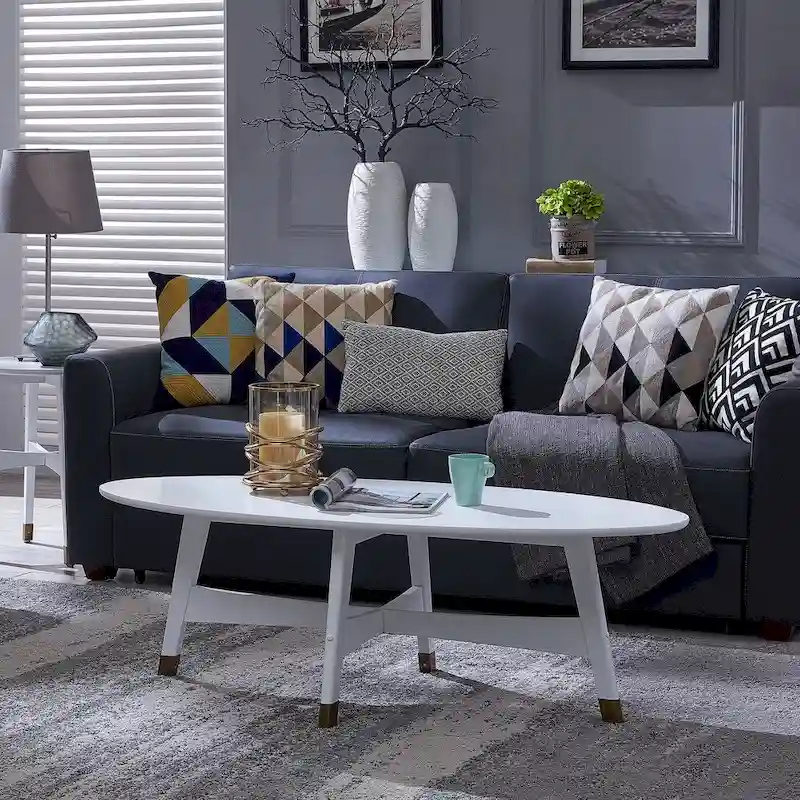 SEI Furniture Rhoda Mid Century Modern Oval Wood Coffee Table