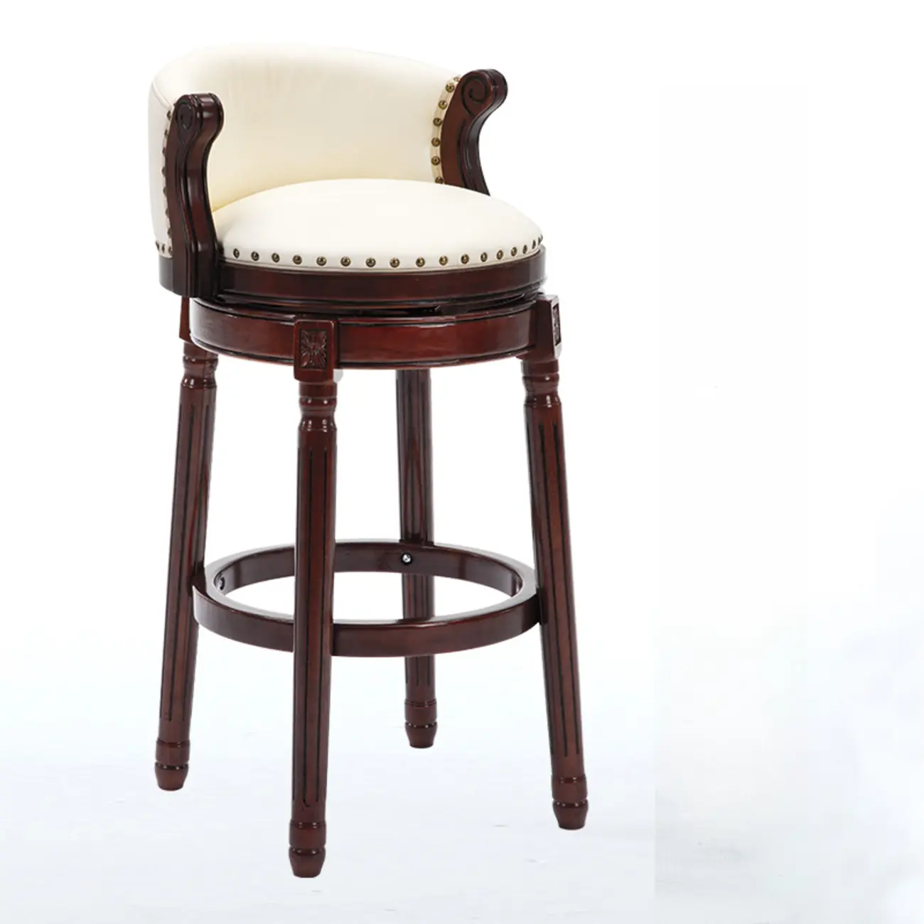 Solid Wood Leather Swivel Counter Stools with Backs