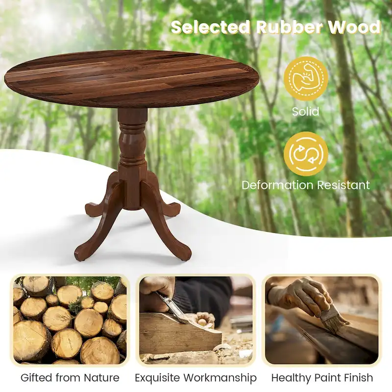 39-Inch Round Rustic Dining Table with Rubber Wood, Splayed Legs, 4-Person Capacity for Kitchen