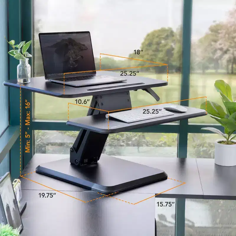 Height Adjustable Standing Desk Converter, 25 Wide Desktop, Sit-Stand Converting Desks with Gas Spring for Home & Office