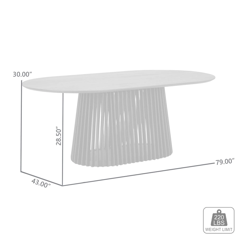 Pasadena 79 inch Solid Wood Oval Dining Table with Slatted Pedestal Base