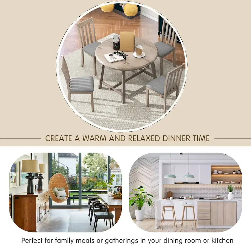 5-Piece Wooden Dining Table Set with Round Extendable Table & 4 Chairs