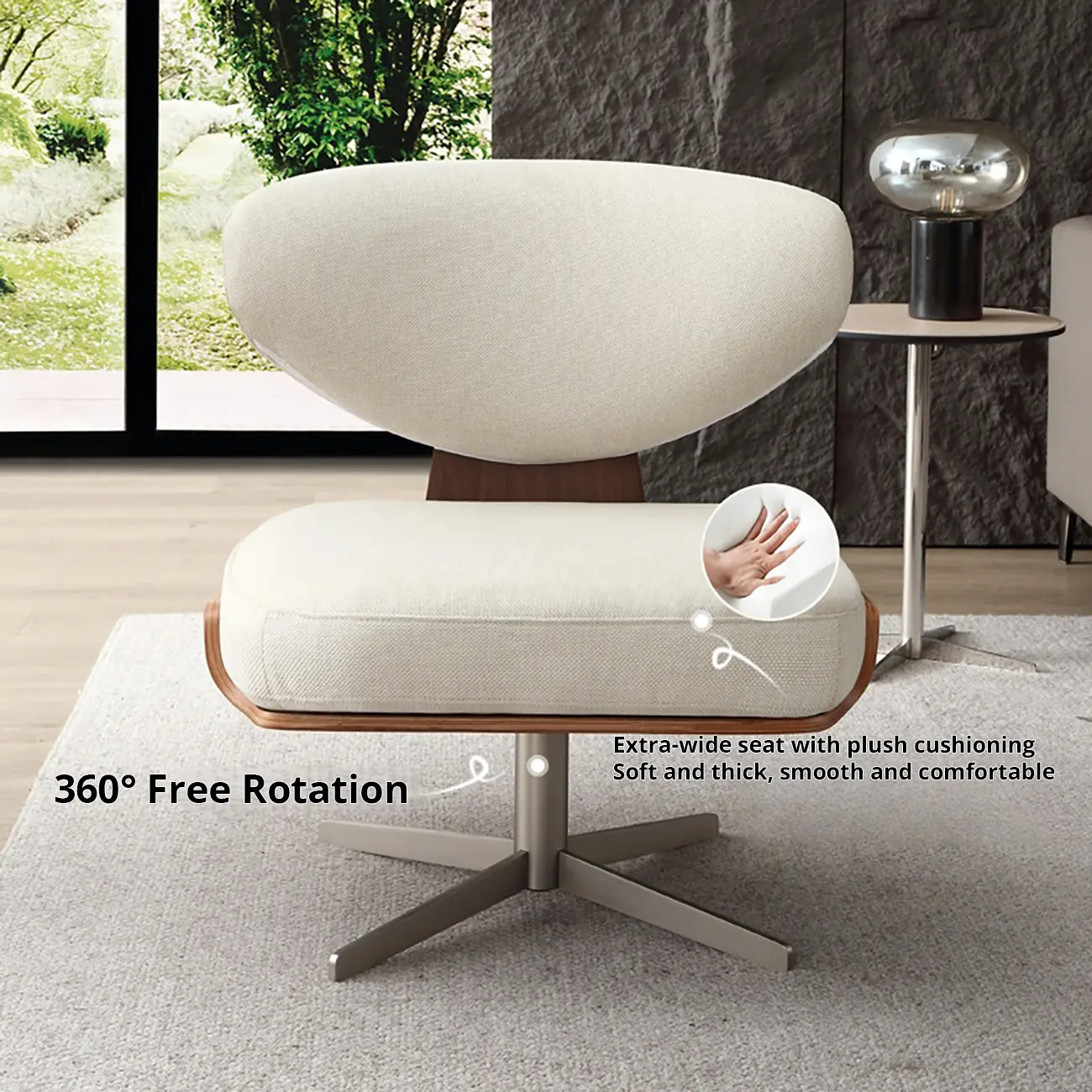 Modern Linen Swivel Accent Chair with Metal Base