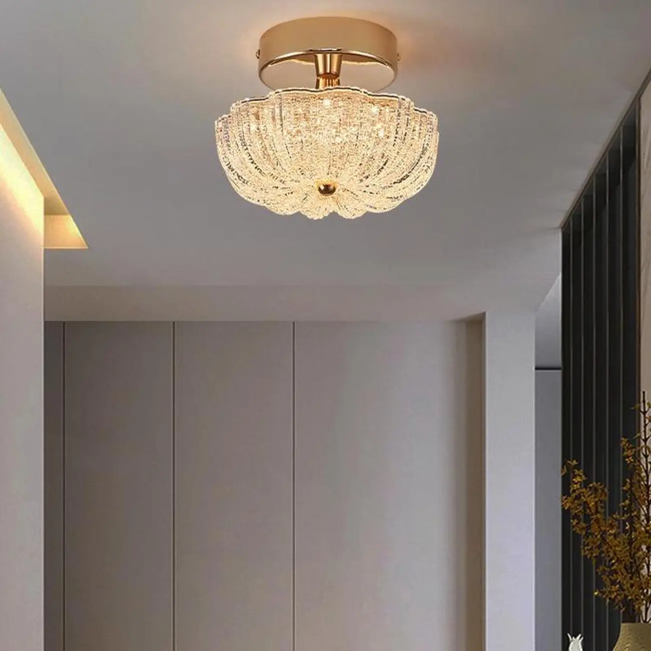 Golden Dome Semi Flush Ceiling Light with Acrylic Shade