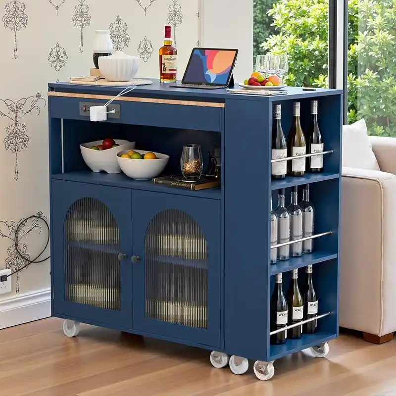 Randy Rolling Kitchen Island With Extended Table