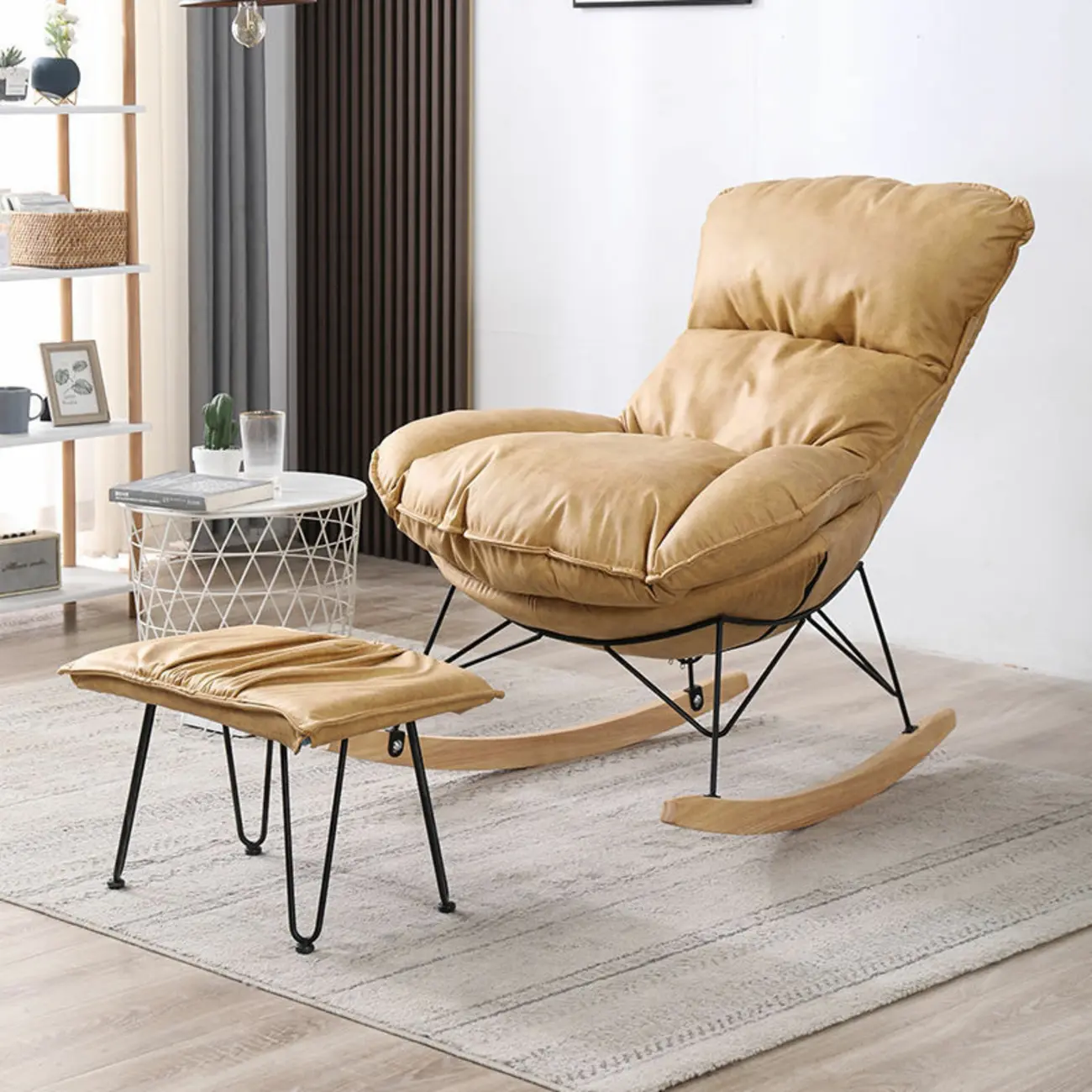 Cotton Upholstered Rocking Chair with Removable Cushions