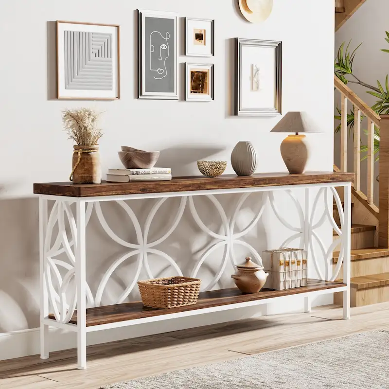 70.9 Inch Long Sofa Table, Industrial Console Table - 70.9 L  11.8 W  31.9 H