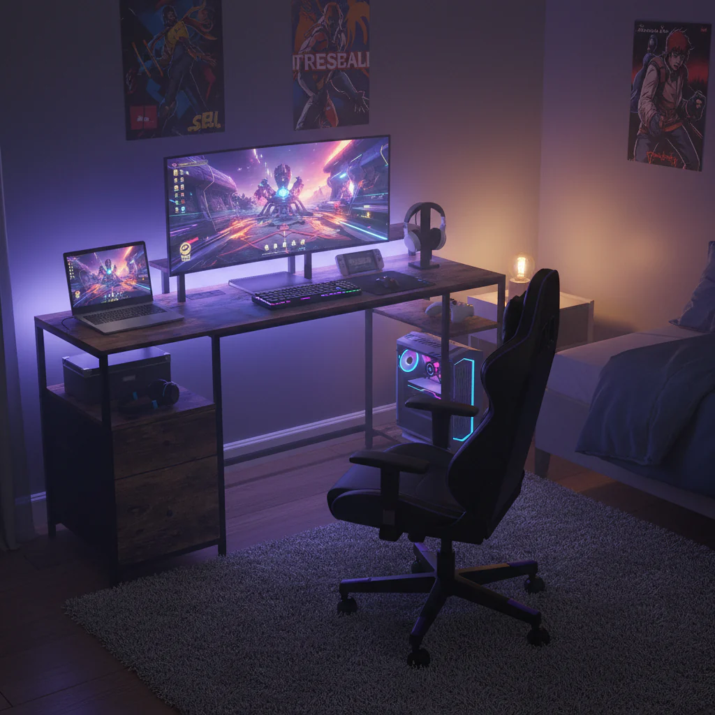 L Shaped Computer Desk 180 Rotating Corner Desk with Storage Shelves, Drawer and Cabinet, Study Workstation for Home Office