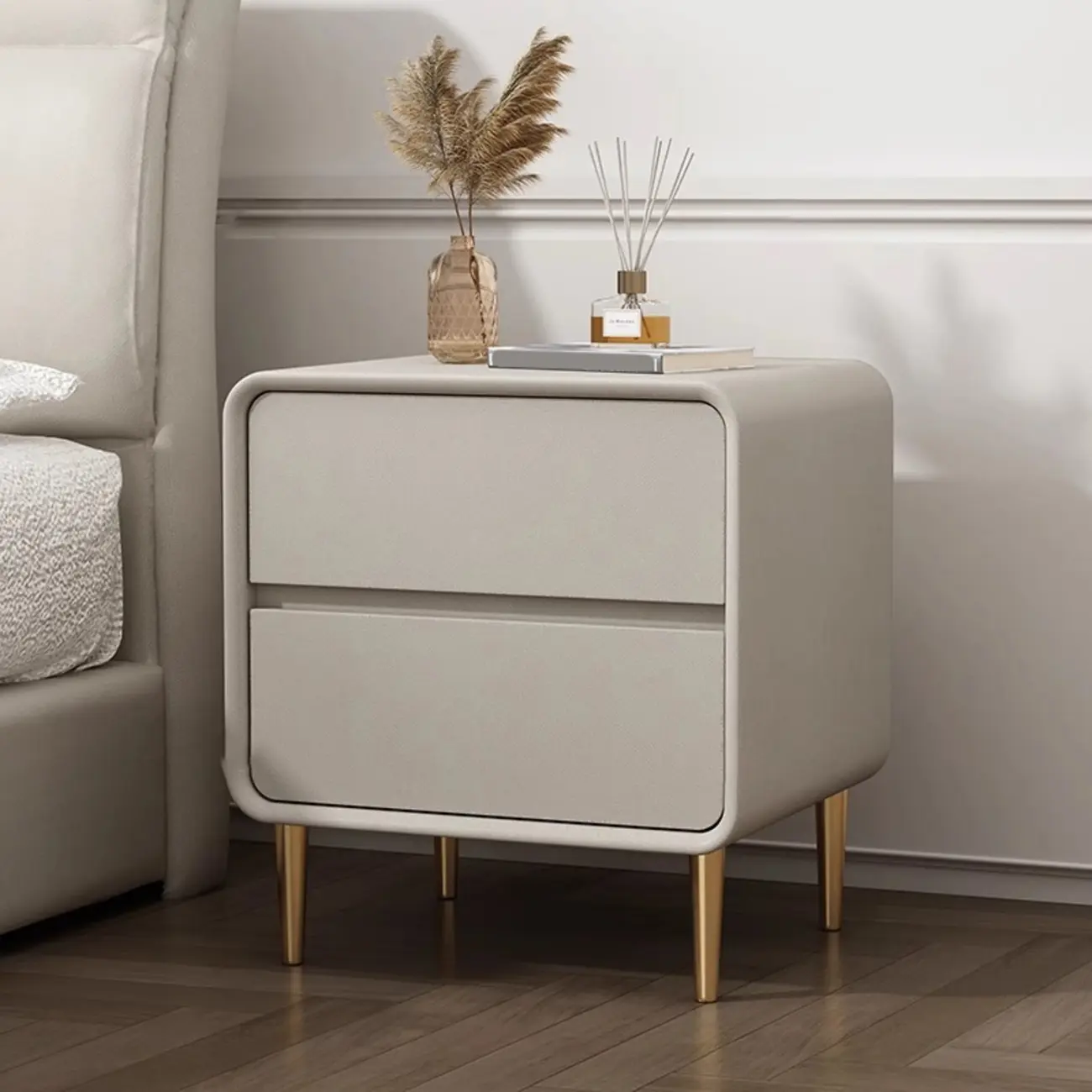 Modern White Bedside Table with Storage Drawers