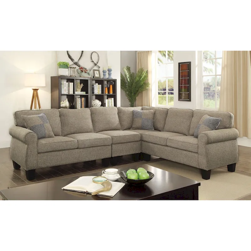 Nele Transitional Linen Fabric L-Shaped Sectional Sofas by Furniture of America