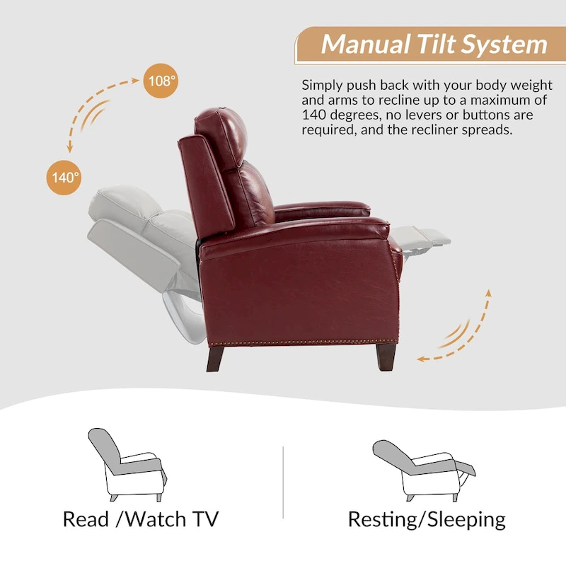 Gaspar Mid-Century Modern Pushback Recliner with Nailhead Trim by HULALA HOME