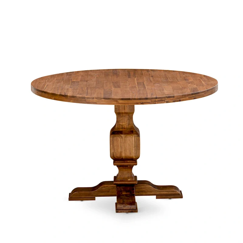 East West Furniture Dining Table Set- a Round Dining Table and Doeskin Parson Chairs, Antique Walnut (Pieces Option)