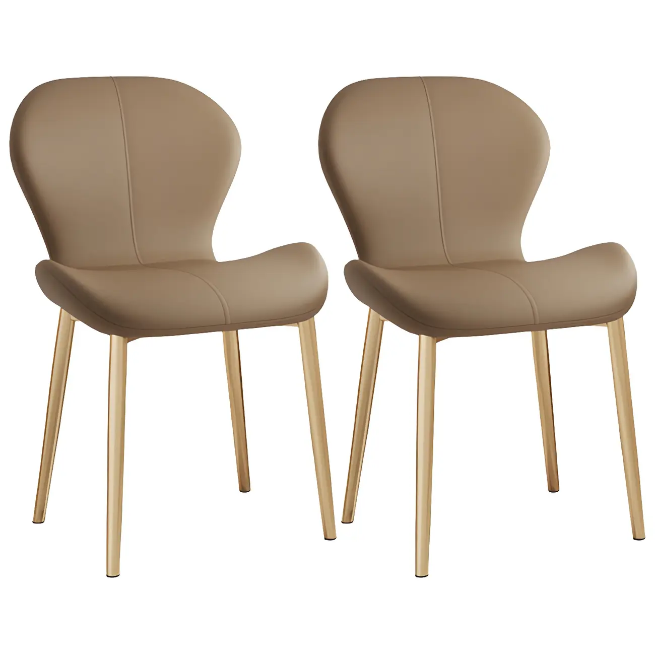 Art Deco Curved Back Leather Dining Chair Solid Back