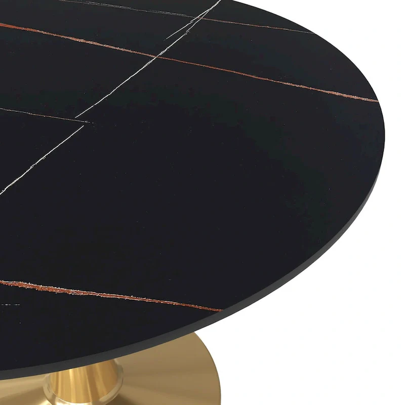 LeisureMod Round Dining Table 40 Sintered Stone Tabletop in Gold Steel Bistro Series