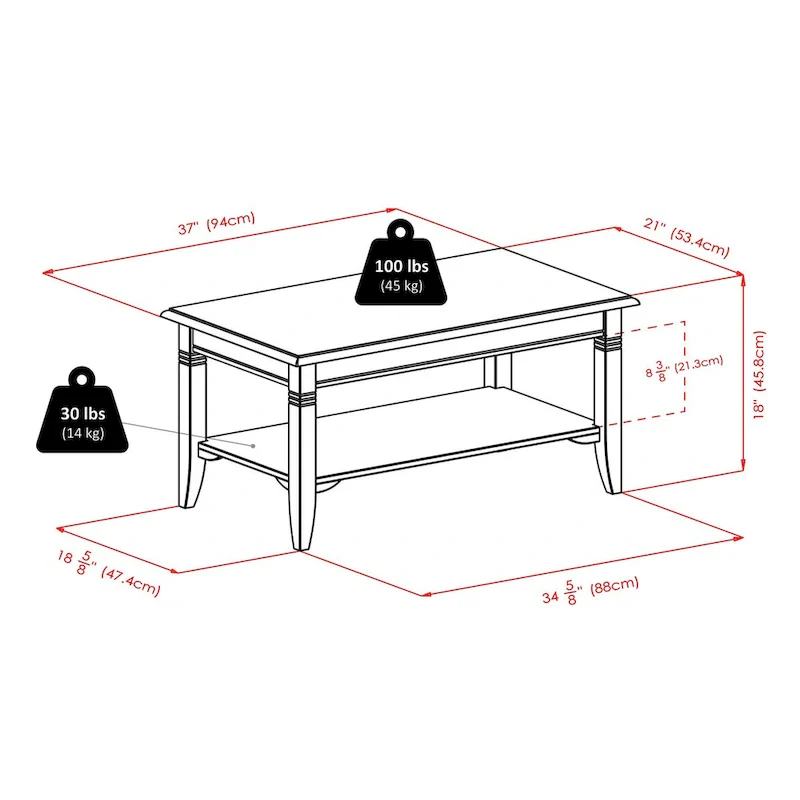 Nolan Coffee Table, Cappuccino - 37W x 21D x 18H