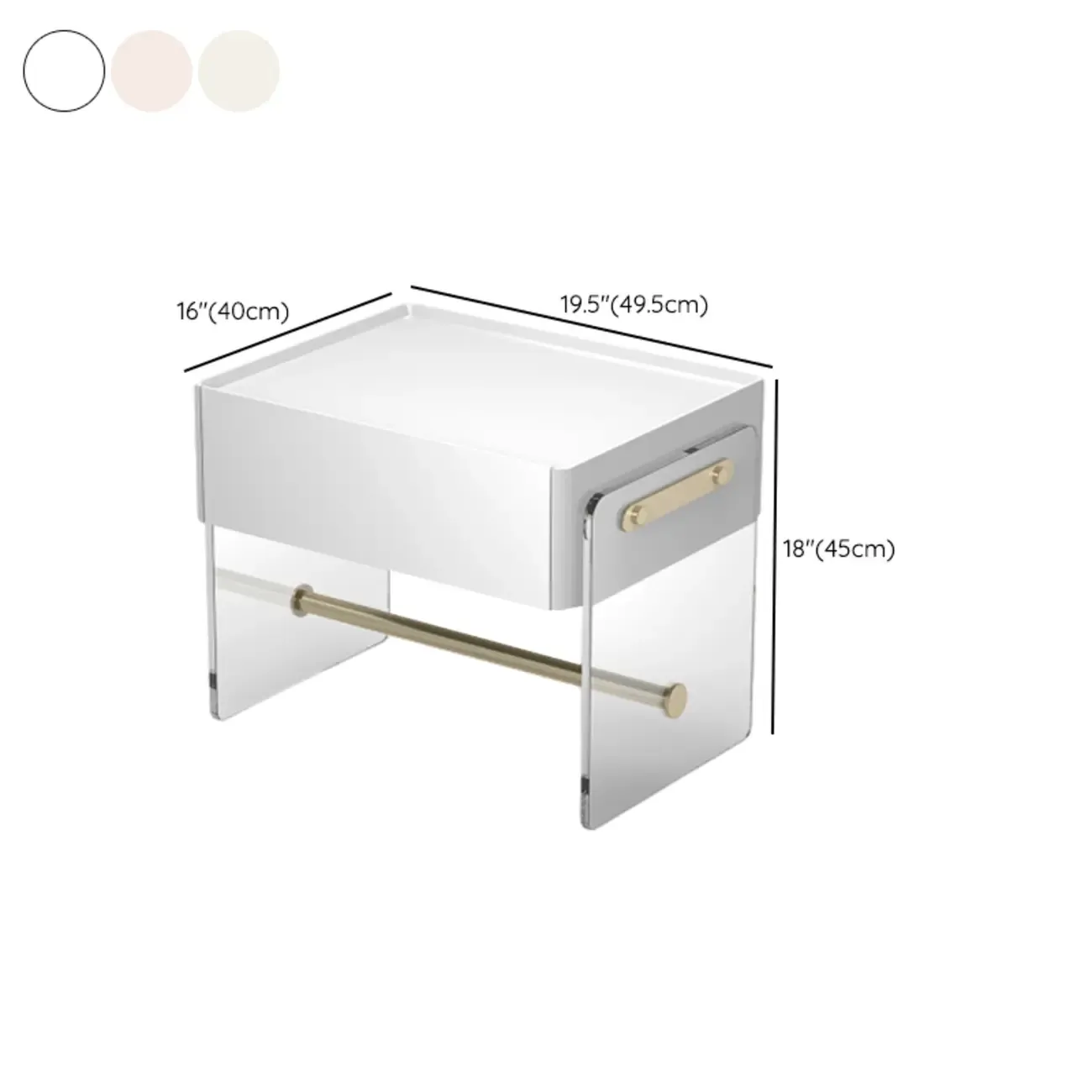 Modish White Acrylic 1-Drawer Nightstand with Shelf