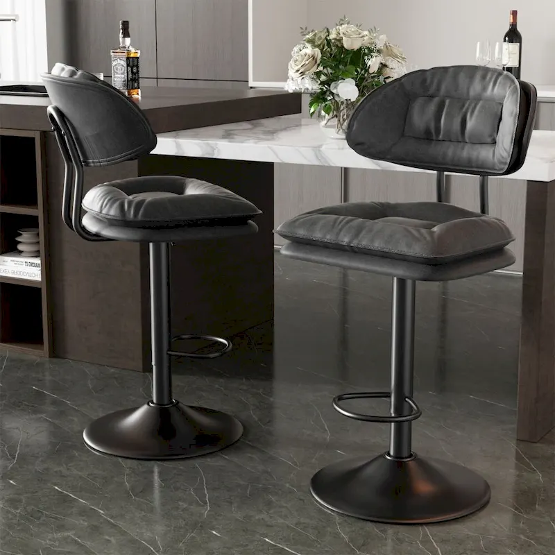 Set of 2 Swivel Bar Stools Adjustable Counter Height