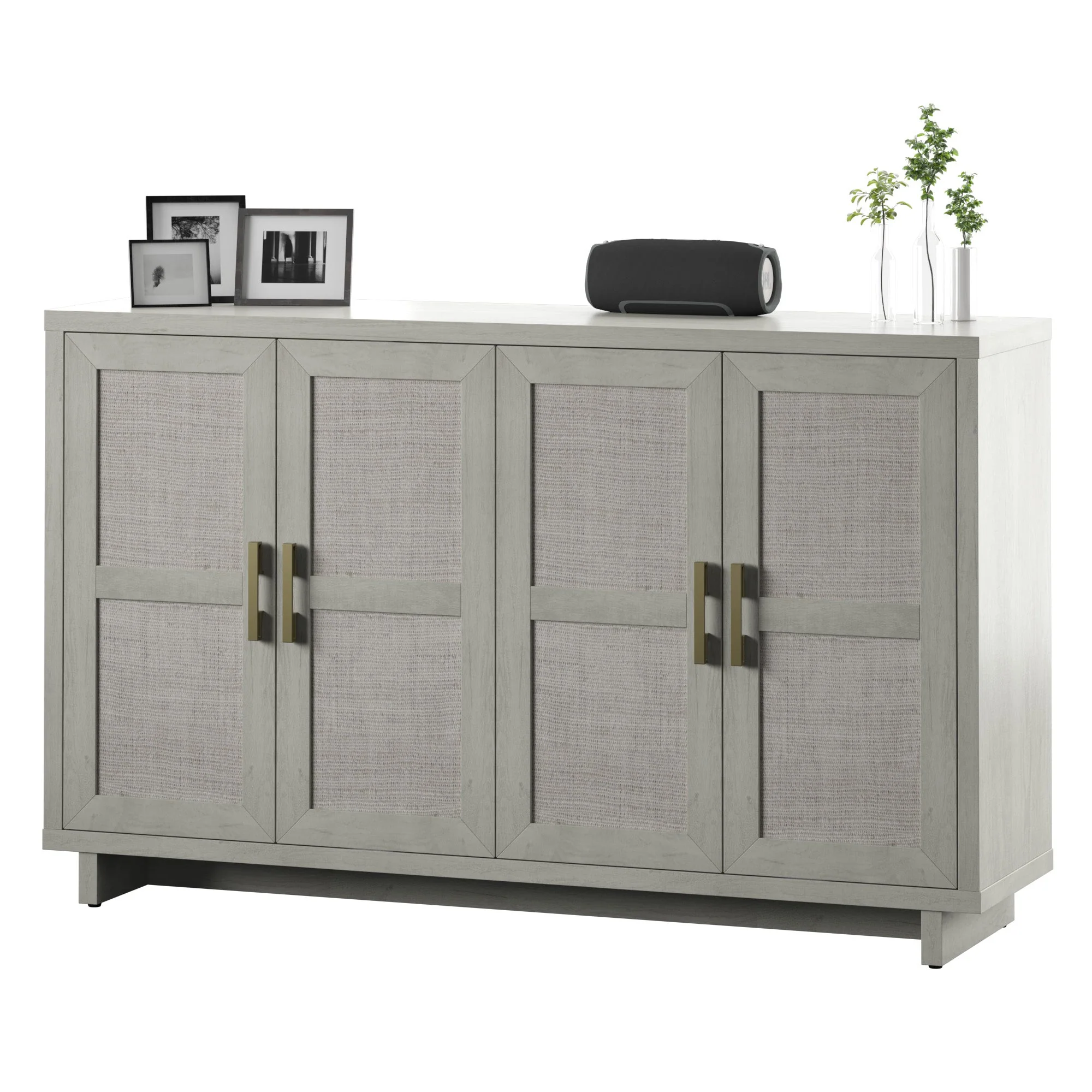 Boho Coastal Linen Design Buffet Sideboard with Shelving Storage