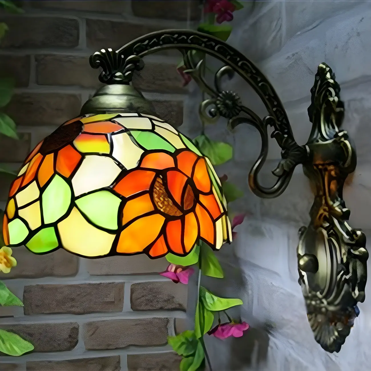 Vintage Multi-Color Curved Bowl Glass Wall Sconce Light