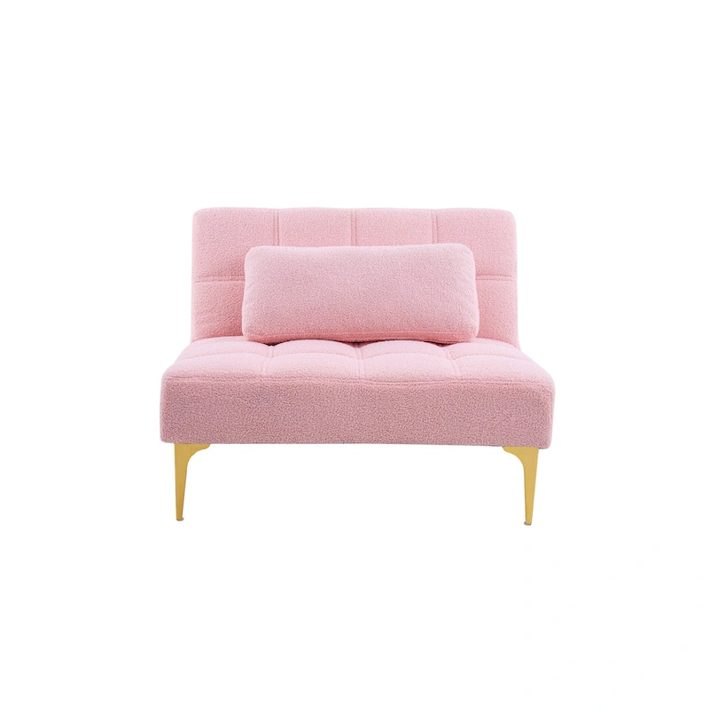 Convertible Futon Teddy Fabric Sofa Bed With Gold Metal Legs