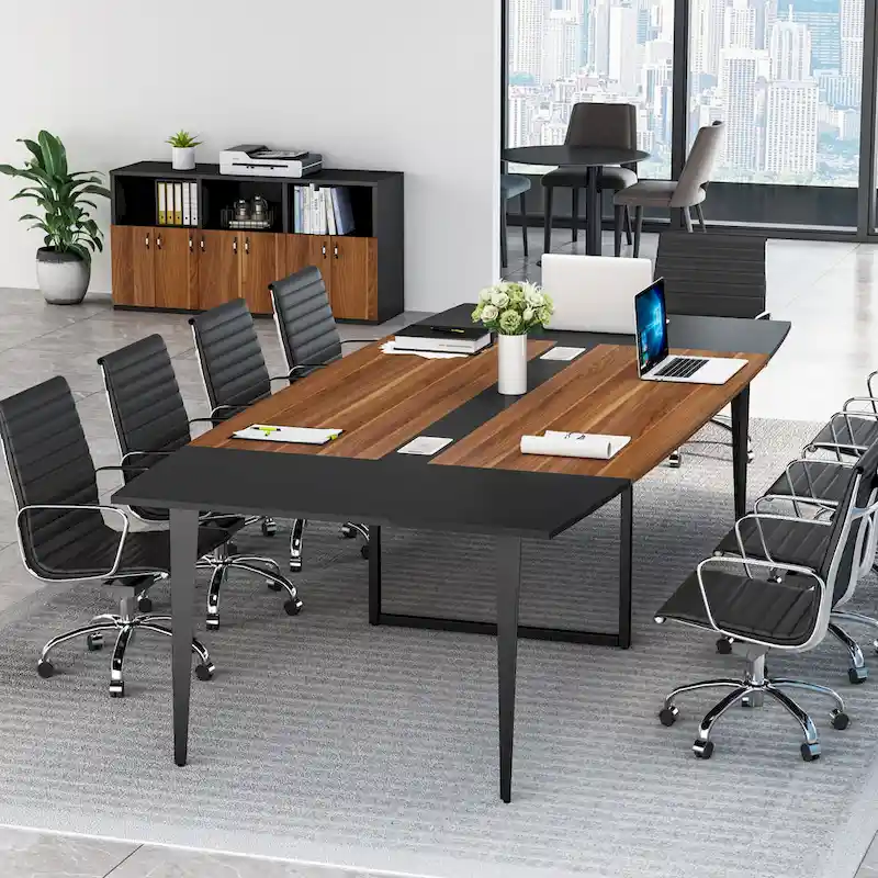 8FT Conference Table,Boat Shaped Meeting Table with Rectangle Grommet