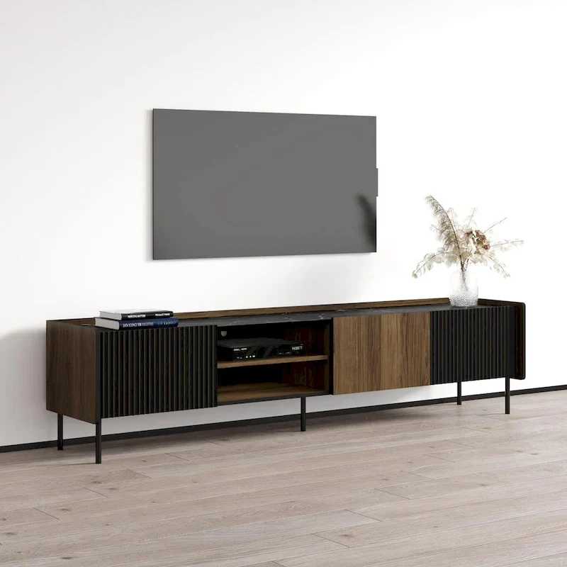 Walnut/Black Modern TV Stand - Up to 85
