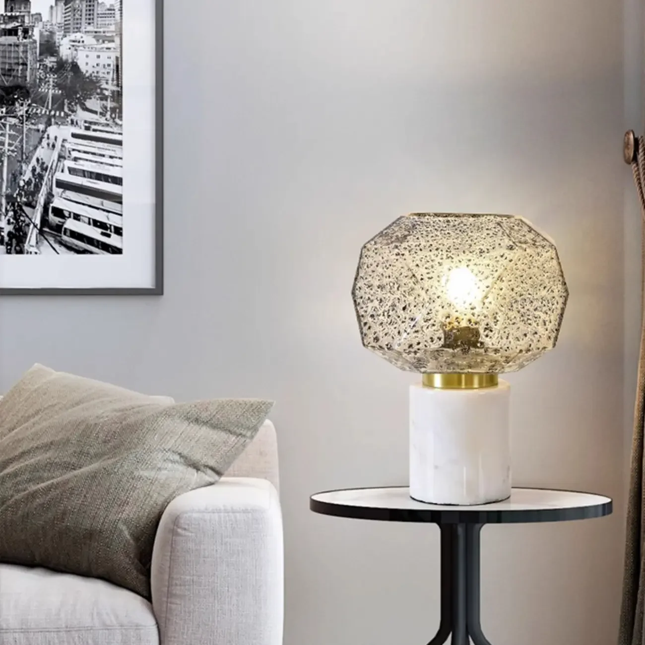 Geometric Caramel Glass Table Lamp for Living Room